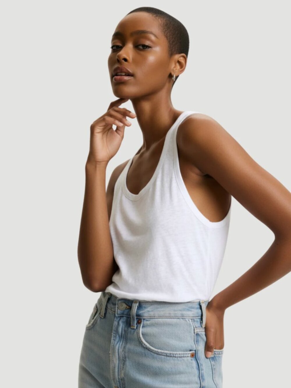 Majestic Filatures Stretch Linen Tank in Blanc size 2/ - Picture 6 of 6